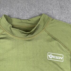 ESDY Mens Tactical Base Layer Shirt Olive Green Fleece Lined Mock Neck Large